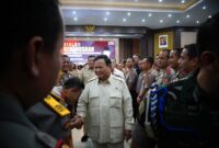 Menteri Pertahanan Prabowo Subianto di Gedung Utaryo Sespim Lemdiklat Polri, Lembang, Kabupaten Bandung Barat, Jawa  Barat. (Dok. Tim Media Prabowo Subianto)