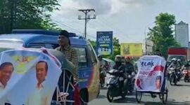 Tukang becak di Solo konvoi mendukung Menteri Pertahanan RI Prabowo Subianto menjadi capres di Pemilu 2024. (Dok. Tim Relawan Prabowo)
