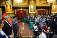 Menteri Pertahanan Prabowo Subianto pada menerima kunjungan Duta Besar Palestina untuk Indonesia Zuhair Al-Shun di Ruang Bhinneka Tunggal Ika, Kementerian Pertahanan, Jakarta. (Dok. Tim Media Prabowo) 