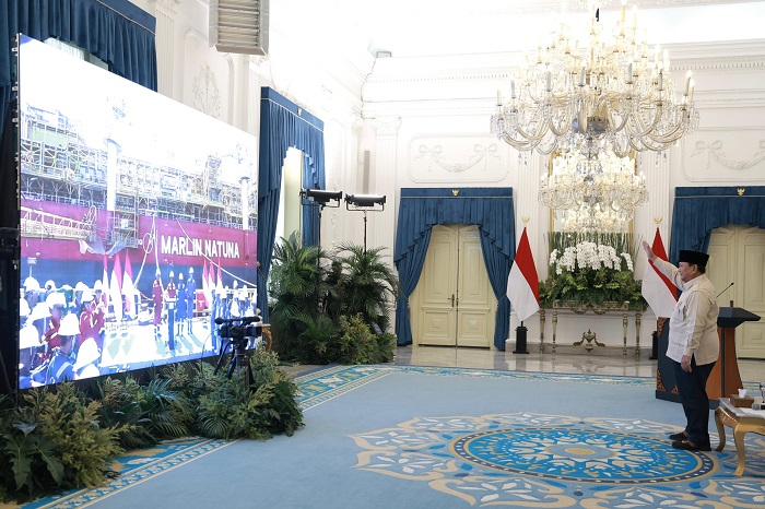 Presiden Prabowo Subianto meresmikan produksi perdana dua lapangan minyak baru: Forel dan Terubuk. (Dok. Tim Media Prabowo)